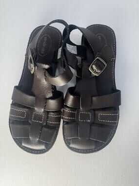 Stride Rite Boys Brown Leather Fisherman Sandals Buckle Size 11W Wide